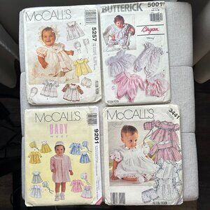 Lot of 4 Vintage Sewing Patterns for Infant/Baby Clothes Girls 1988-1998
